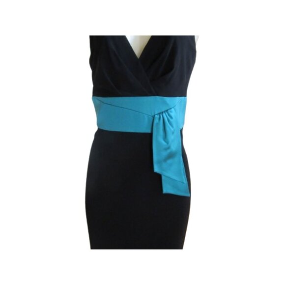 Kay Unger Black & Teal Polyester Rayon Silk Formal Evening Dress Size 8 - Picture 2 of 7